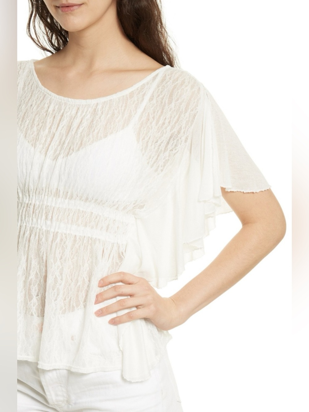Free People White V-Neck Textured Peplum Top - Women